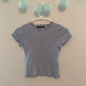 Brandy Melville Blue Striped Lettuce Trim Wynn Top